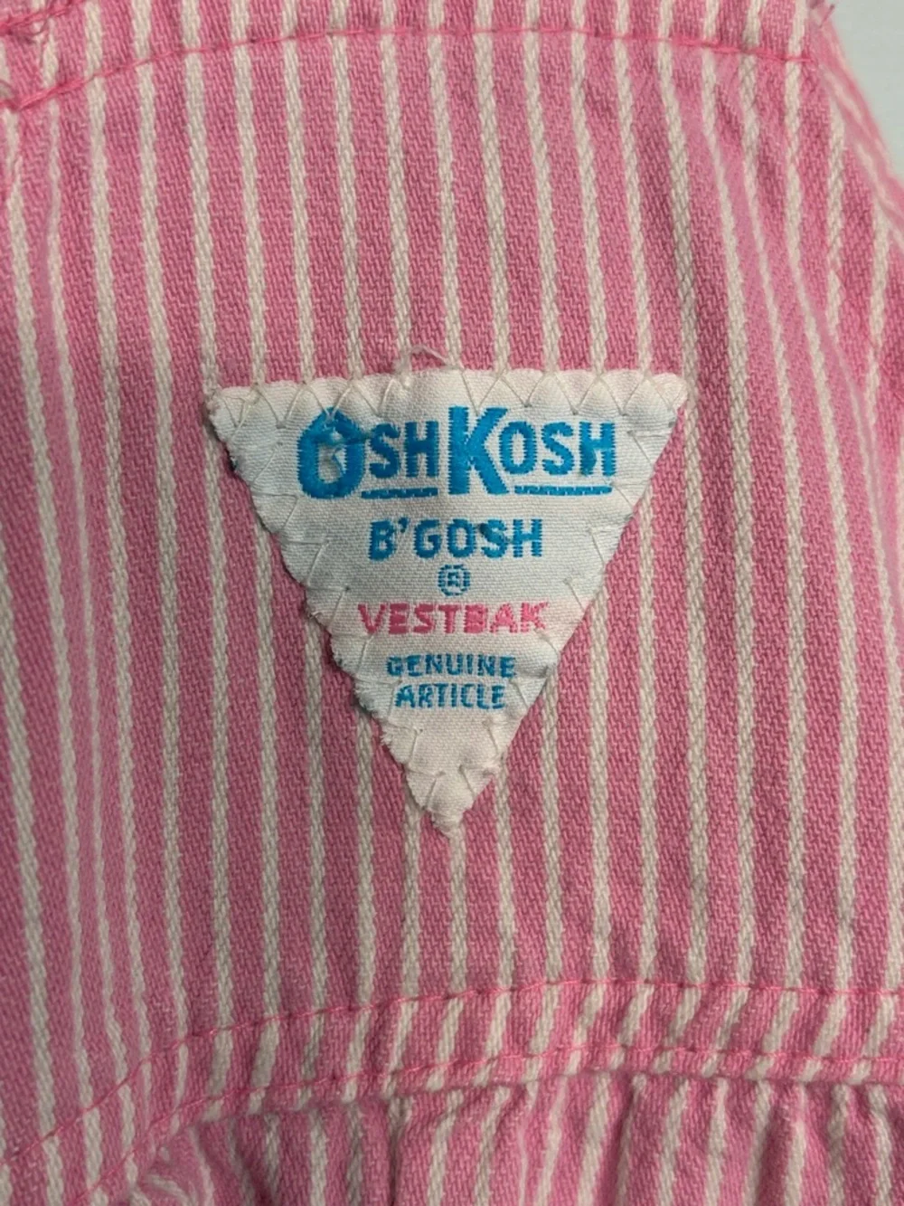 Vintage OshKosh B'gosh Pink Pinstripe Girl’s Size 4T Vestbak Denim Overalls